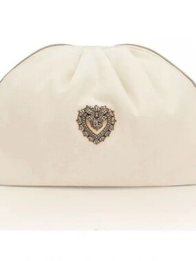 Dolce & Gabbana Cream Heart-Embellished Wristlet Clutch